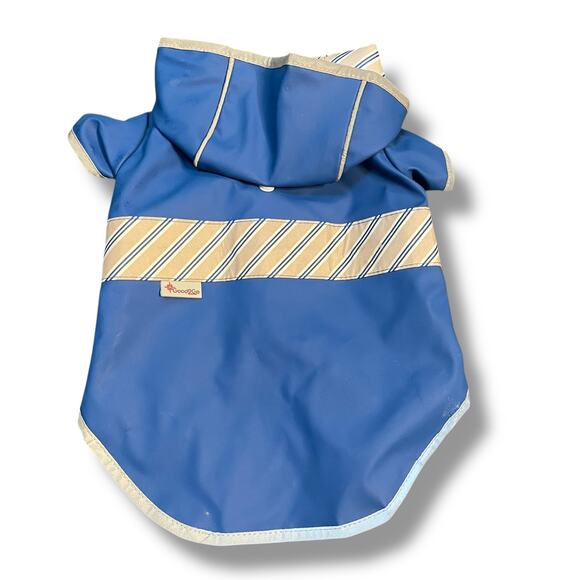 Good2Go Dog Raincoat Coat XS Hood Pup Reversible Jacket Hook Loop Blue Stripes - Picture 4 of 12